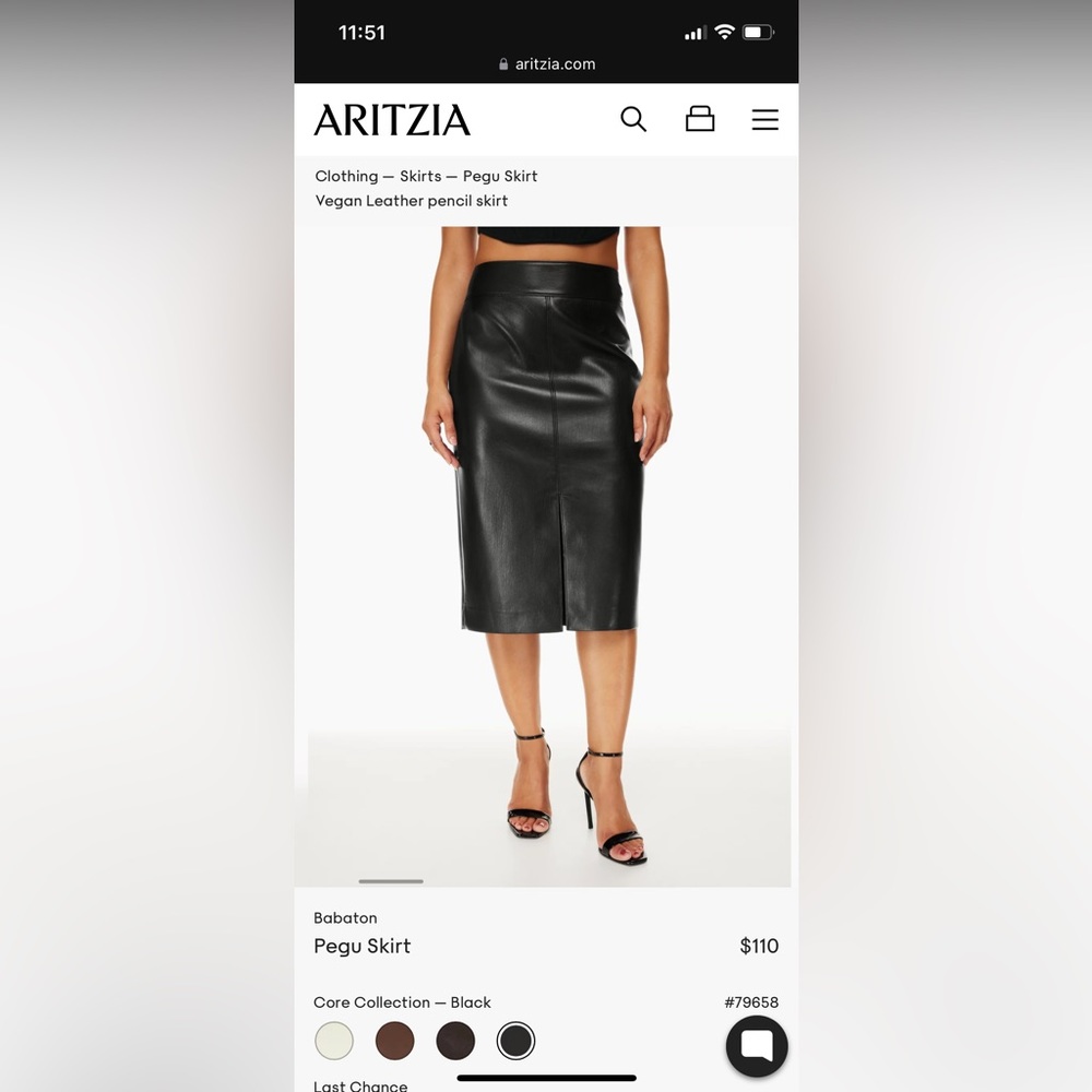 NWT Aritzia Babaton Pegu Vegan Leather Pencil Skirt (Black) (Size 6)